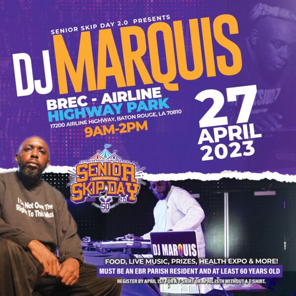 🔊🎉 DJ Marquise, the master of beats and turntables, is bringing his A-game to Senior Skip Day 2.0 in Baton Rouge, Louisiana! Are you ready?! 🤩 #DJMarquiseLive #EpicParty  #SeniorSkipDay2 #LiveMusic #SeniorHealthExpo #EBRCOA